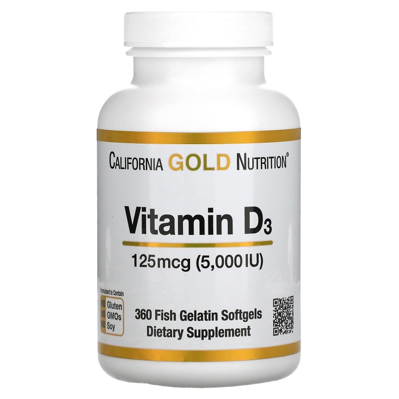 California Gold Nutrition, Vitamin D3, 5,000 IU, 360 Fish Gelatin Softgels