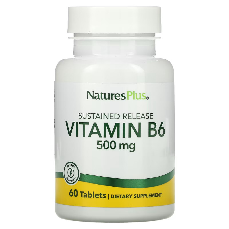NaturesPlus, витамин B6, длительное высвобождение, 500 мкг, 60 таблеток