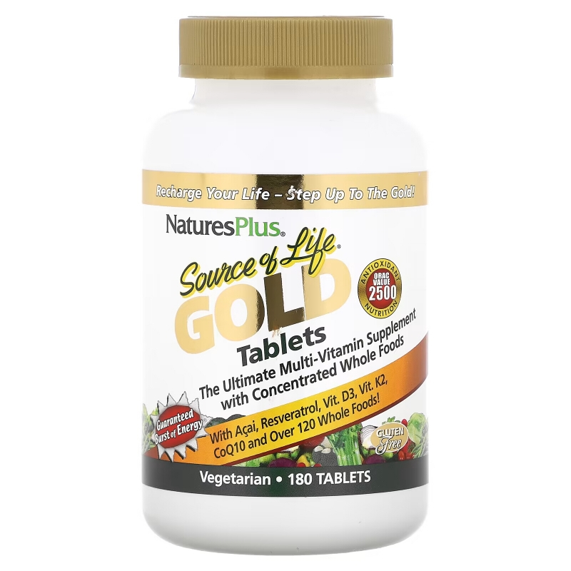 NaturesPlus, Source Of Life Gold Tablets, Ultimate Multi-Vitamin Supplement, 180 Tablets